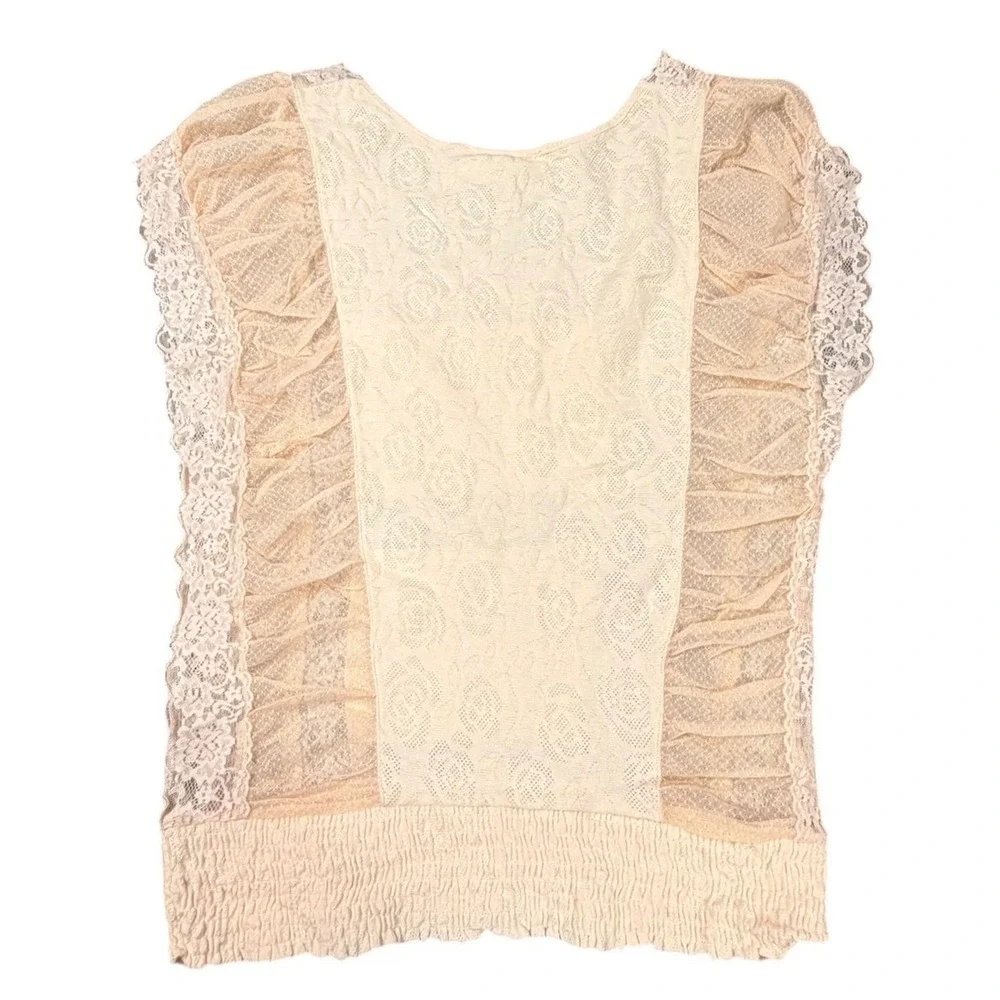 Free People peach Lace Ruffle Smocked Hem Boho Crochet Top Womens Large